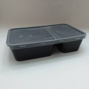 FC014 กล่องอาหารทรงสี่เหลี่ยม 2 ช่อง สีดำ ขนาด 500 ml.