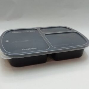 FC016 กล่องอาหารทรงสี่เหลี่ยม 3 ช่อง สีดำ ขนาด 770 ml.